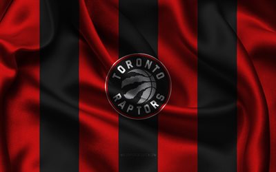 4k, Toronto Raptors logo, blue black silk fabric, Canadian basketball team, Toronto Raptors emblem, NBA, Toronto Raptors, USA, basketball, Toronto Raptors flag