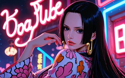 4k, boa hancock, 3 boyutlu sanat, tek parça, neon ışıkları, sokak, portre, korsan imparatoriçe, tek parça karakterler, kuja korsanları, manga, boa hancock tek parça