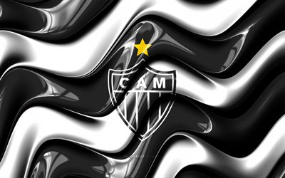 Atletico Mineiro 3D logo, 4k, black white 3D waves, Brazilian Serie A, football, Atletico Mineiro flag, creative, Atletico Mineiro logo, Atletico Mineiro, Brazilian football club, soccer, Atletico Mineiro FC