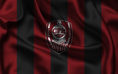 4k, logotipo del cfr cluj, tela de seda negra roja, equipo de fútbol rumano, emblema del cfr cluj, liga i, cfr cluj, rumania, fútbol americano, club de fútbol cfr 1907 cluj, cfr