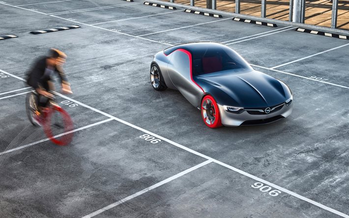 supercars, 2016, Opel GT Concepto, ciclista, aparcamiento