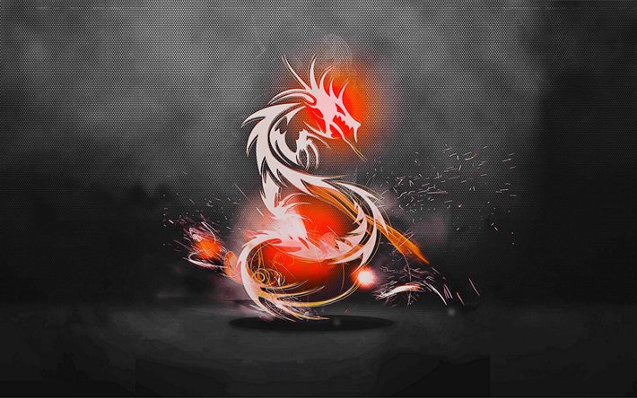 dragón, 3d, fuego, creativo
