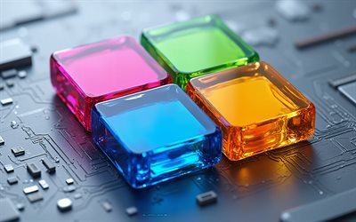 microsoft 3d farblogo, 4k, grauer technologiehintergrund, microsoft emblem, microsoft logo, windows logo, windows 11 logo, 3d windows logo, windows