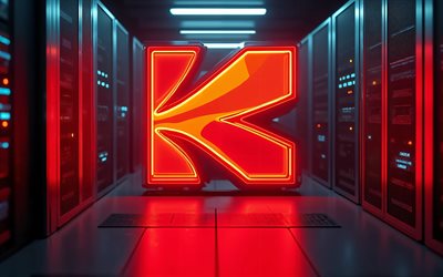 4k, logotipo brillante de kodak, oscuridad, bokeh, marcas de electrónica, bastidores de centros de datos, obra de arte, logotipo de kodak, logotipo de marcas, logotipo de neón kodak, kodak, marcas, logotipo 3d de kodak