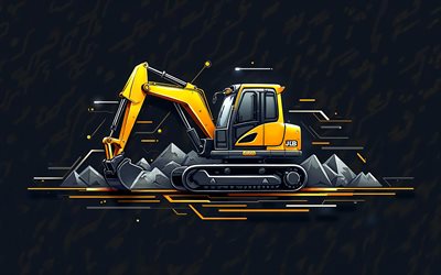 JCB logo, 4k, excavator, minimalism, black background, brands, JCB abstract logo, creative, construction equipment, JCB