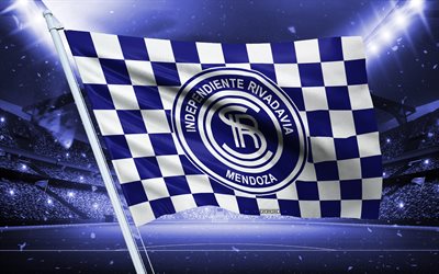 4k, Independiente Rivadavia logo, Argentina football club, stadium flag, Independiente Rivadavia fans flag, Independiente Rivadavia, blue white flag, Independiente Rivadavia emblem, Argentina, football