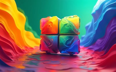 windows 11 3d logo, 4k, bunter abstrakter hintergrund, kunstwerk, buntes windows 11 logo, kreativ, geometrische kunst, windows 11 logo, os marken, windows 11