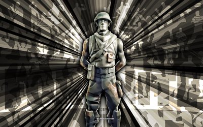 4k, Grey Plastic Patroller, gray rays background, Grey Plastic Patroller Skin, Grey Plastic Patroller Fortnite, abstract art, Fortnite Grey Plastic Patroller Skin, Fortnite characters, Fortnite, creative art