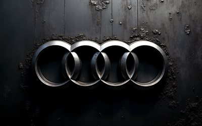 Audi chrome logo, gray grunge metal background, Audi emblem, Audi sign, Audi logo, German cars, Audi