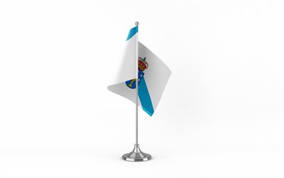 4k, drapeau de la table de la galice, fond blanc, drapeau de la galice, table drapeau de la galice, drapeau de galice sur le bâton métallique, facitaires de communautés espagnoles, galice, espagne