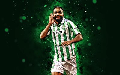 cedric bakambu, 4k, luci al neon verde, real betis fc, la liga, calciatori congolesi, cedric bakambu 4k, calcio, cedric bakambu real betis, real betis balompie