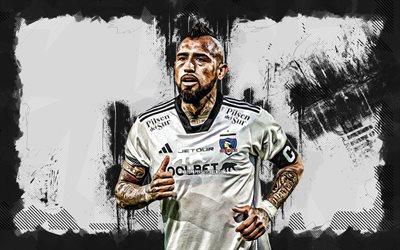 4k, arturo vidal, weißer grunge  hintergrund, colo colo fc, chilenische primera division, chilenische fußballer, arturo vidal 4k, fußball, club social y deportivo colo colo, arturo vidal colo colo