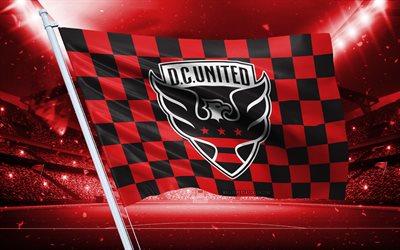 4k, DC United logo, American football club, stadium flag, DC United fans flag, red black flag, DC United emblem, MLS, USA, soccer, football, DC United