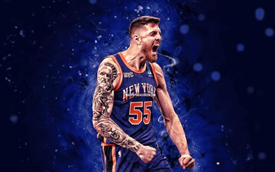 isaiah hartenstein, 4k, mavi neon işıklar, oklahoma city thunder, nba, amerikalı basketbolcular, isaiah hartenstein 4k, okc, basketbol, isaiah hartenstein okc, okc thunder