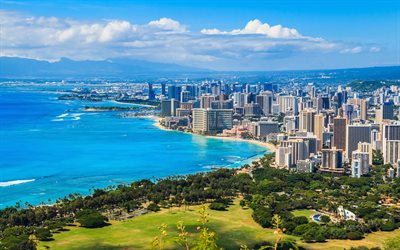 honolulu, oahu, pazifik see, hawaii, sommer, reisen sie nach oahu, honolulu cityscape, wolkenkratzer, usa
