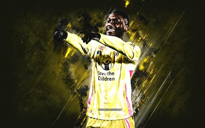 randal kolo muani, juventus fc, französischer fußballspieler, gelber steinhintergrund, grunge  kunst, serie a, italien, fußball, juve