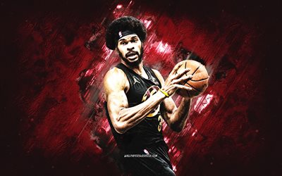 jarrett allen, cleveland cavaliers, amerikkalainen koripalloilija, punainen kivitausta, grunge  taide, nba, yhdysvallat, koripallo, kansallinen koripalloyhdistys