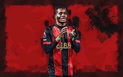 4k, dango ouattara, roter grunge  hintergrund, bournemouth fc, premier league, burkinische fußballer, dango ouattara 4k, fußball, dango afc bournemouth, dango ouattara bournemouth