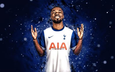 4k, Kevin Danso, blue abstract background, Tottenham Hotspur FC, Premier League, Austrian ootballers, Kevin Danso 4K, blue neon lights, football, soccer, Kevin Danso Tottenham Hotspur