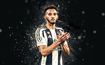 Lloyd Kelly, 4k, white neon lights, Juventus FC, Serie A, English footballers, Lloyd Kelly 4k, football, soccer, Juventus, Juve, Lloyd Kelly Juventus