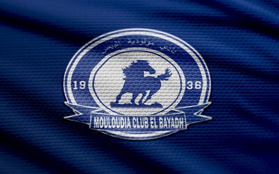 mc el bayadh fabric logo, 4k, blå tygbakgrund, algerian ligue professionelle 1, bokhög, fotboll, mc el bayadh  logotyp, mc el bayadh emblem, mc el bayadh, algerisk fotbollsklubb, el bayadh fc