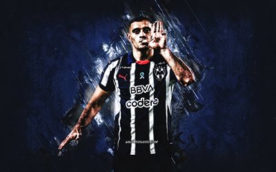 German Berterame, CF Monterrey, Argentine footballer, blue stone background, grunge, art, Monterrey, Liga MX, Mexico, football, German Berterame Monterrey