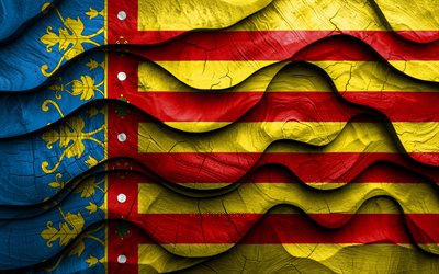 4k, bandera de valencia, provincias de españa, banderas de ondas 3d de madera, día de valencia, españa, bandera de madera de valencia, europa, provincias españolas, valencia