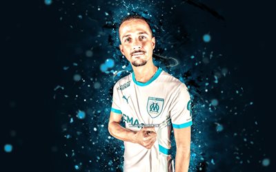 luiz felipe, 4k, néons bleus, marseille, ligue 1, footballeurs brésiliens, luiz felipe 4k, football, olympique de marseille, olympique marseille fc, luiz felipe marseille
