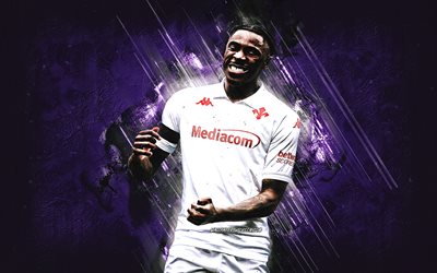 moise kean, acf fiorentina, italyan futbolcu, mor taş arka plan, grunge art, serie a, italya, futbol, moise kean fiorentina