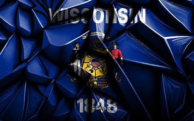 विस्कॉन्सिन का झंडा, 4k, 3 डी रचनात्मक बनावट, विस्कॉन्सिन 3 डी ध्वज, यूएसए, विस्कॉन्सिन ध्वज, 3 डी कला, विस्कॉन्सिन, अमेरिकी राज्यों का झंडा, विस्कॉन्सिन राज्य ध्वज