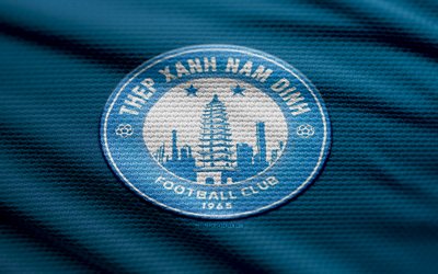 thep xanh nam dinh fc फैब्रिक लोगो, 4k, नीले कपड़े की पृष्ठभूमि, वी लीग 1, bokeh, फुटबॉल, thep xanh nam dinh fc लोगो, फ़ुटबॉल, thep xanh nam dinh fc प्रतीक, thep xanh nam dinh fc, वियतनामी फुटबॉल क्लब, thep xanh नाम दीन