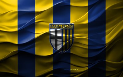 4k, logotipo de parma calcistema 1913, fundo 3d amarelo azul, serie a, parma calcoio 1913 emblema, time de futebol italiano, bandeira de parma calcio 1913, textura 3d, itália, parma calcoio 1913, futebol, parma fc