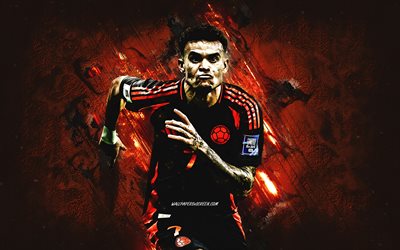 Luiz Diaz, Colombia national football team, Colombian football player, red stone background, grunge art, Colombia, football