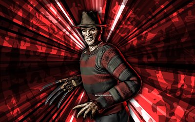 4k, freddy krueger, kombat mortel, contexte des rayons rouges, mkm, art abstrait, mortal kombat mobile, freddy krueger mkm, personnages mortels de kombat, mortel kombat x, freddy krueger mortal kombat, art créatif