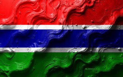 gambian lippu, 4k, kiviaallon rakenne, 3d gambian lippu, afrikka, afrikan maiden liput, gambia