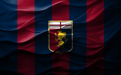 4k, logo genoa cfc, sfondo 3d blu rosso, serie a, emblema cfc genoa, squadra di calcio italiana, flag genoa cfc, texture 3d, genoa fc, italia, genoa cfc, calcio, genoa