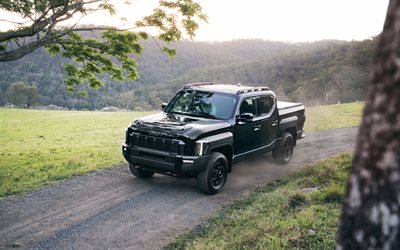 2025, キア・タスマン, 4k, フロントビュー, 外観, 黒いピックアップトラック, ブラック・キア・タスマン, ニューブラックタスマン2025, 韓国車, 起亜