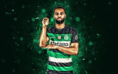 jeremiah st juste, 4k, grüne neonlichter, sporting cp, primeeira liga, niederländische fußballer, jeremiah st juste 4k, fußball, liga portugal, jerry st juste, sporting fc, sporting lissabon, jeremiah st junger sporting