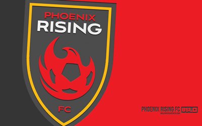 Phoenix Rising FC logo, 4k, red background, carbon art, USL, Phoenix Rising FC emblem, American soccer club, United Soccer League, USA, Phoenix Rising FC, football, Phoenix Rising, soccer, USL Championship