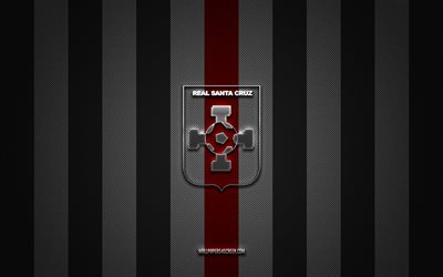 real santa cruz logo, bolivian football club, divisione boliviana professionale, background di carbonio bianco rosso, vero emblema di santa cruz, calcio, real santa cruz, bolivia, real santa cruz fc