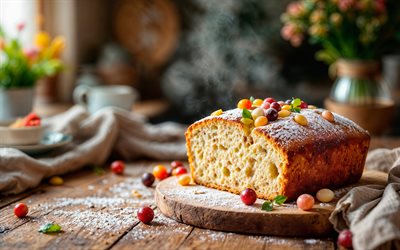 Easter cake, 4k, spring, Happy Easter, bokeh, Easter symbols, Easter templates, background with Easter cake, Easter