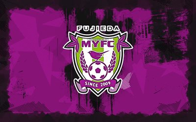 fujieda myfc 그런지 로고, 4k, j2 리그, 바이올렛 그런지 배경, 축구, fujieda myfc emblem, fujieda myfc 로고, 후지 에다 myfc, 일본 축구 클럽, fujieda myfc fc
