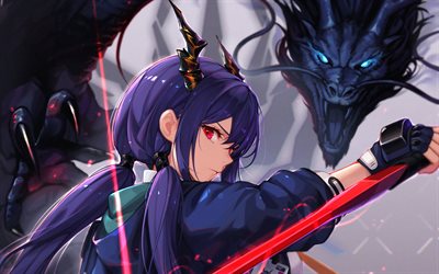 chen, 4k, épée rouge, manga, arknights, bataille, personnages d'anime, personnages arknights, chen arknights