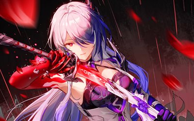 achéron, 4k, épée rouge, honkai star rail, art 3d, manga, personnages d'anime, yeux rouges, personnages honkai star rail, acheron honkai star rail
