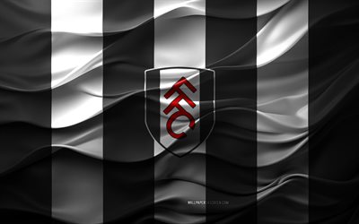 4k, Fulham FC logo, white black 3d background, Premier League, Fulham FC emblem, English football team, Fulham FC flag, 3d texture, England, Fulham FC, football, soccer, Fulham