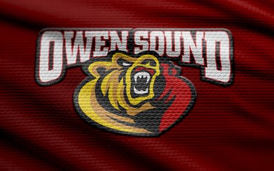 Owen Sound Attack fabric logo, 4k, red fabric background, OHL, bokeh, hockey, Owen Sound Attack logo, Owen Sound Attack emblem, canadian hockey club, Owen Sound Attack