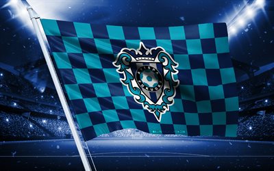 4k, avispa fukuoka  logotyp, japansk fotbollsklubb, stadionflagga, avispa fukuoka fans flagga, blå flagga, avispa fukuoka emblem, j1 league, japan, fotboll, avispa fukuoka