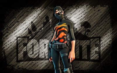 commandant écarlate de tigre fortnite, 4k, fond de diagonale brun, grunge, fortnite, œuvres d'art, tiger scarlet commander skin, personnages fortnite, commandant écarlate tigre, skin de commandant scarlet tiger fortnite