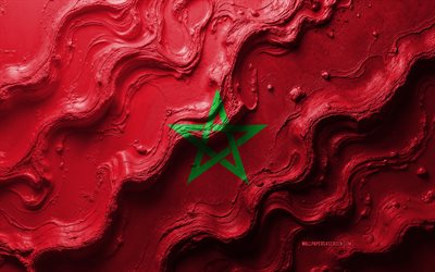 علم المغرب, 4k, نسيج الموجة الحجرية, علم المغرب ثلاثي الأبعاد, أفريقيا, أعلام البلدان الأفريقية, المغرب