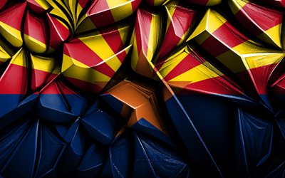 bandiera dell'arizona, 4k, texture creative 3d, flag 3d dell'arizona, usa, flag dell'arizona, 3d art, arizona, flag di stati americani, fandiera dello stato dell'arizona